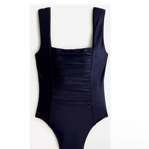 J Crew Plus Size 24 Black Ruched Squarenck One Piece Swimsuit NWT Classic Staple